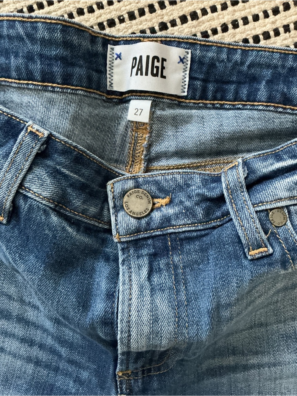 PAIGE Daryn Short Medium Blue Distressed Denim Cutoff Shorts - Picture 2 of 6